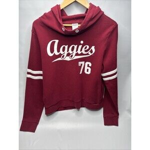 Victoria Secret Pink Aggies Hoodie Sweater Maroon Women’s L Wht Stripes Vintage